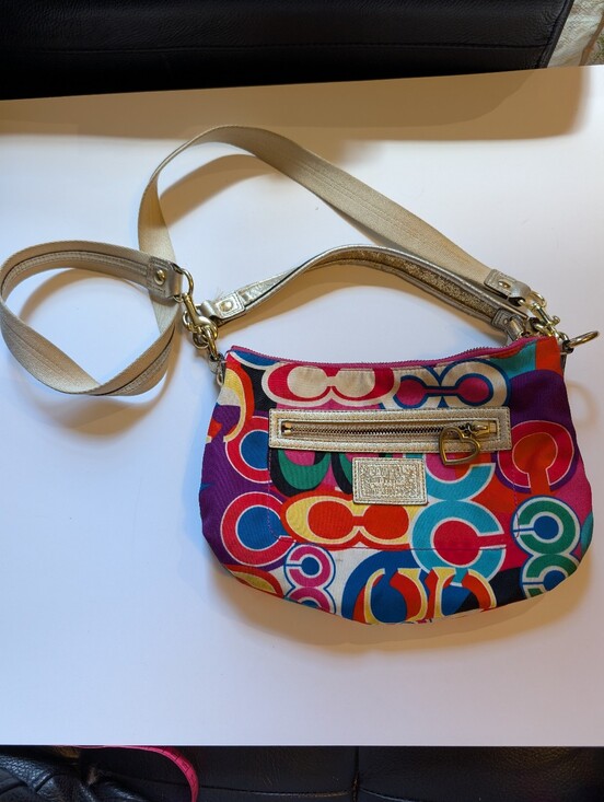 Coach Handbags - Coach Poppy Multicolor Signature Pattern Crossbody Bag in Gold Trim